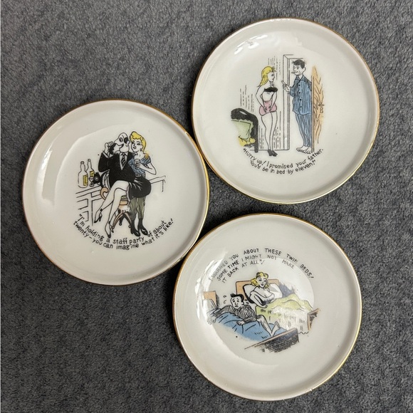 Set of 6 Vintage Risqué Humour Coasters / Ashtrays / Trinket Dishes from Japan - Picture 5 of 8